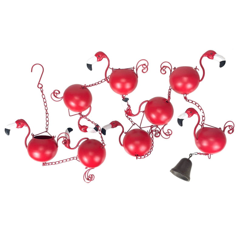Red - Image 1 - 90-Inch Metal Rain Chain with 8 Portly Flamingos, 7 Inches Long Each, Muted Red Finish, Decorative Downspout