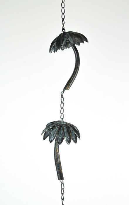 Brown - Image 2 - Bronze Finish Metal Tropical Palm Tree Rain Chain with Attached Hanger, Ideal for Collecting Rainwater,