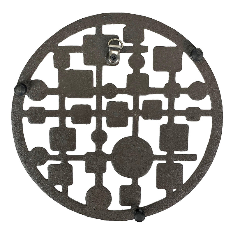 Cast Iron Circles & Squares MCM Trivet – Bronze Finish, 8" Round, Durable Heat-Resistant Mid Century Modern Geometric Table