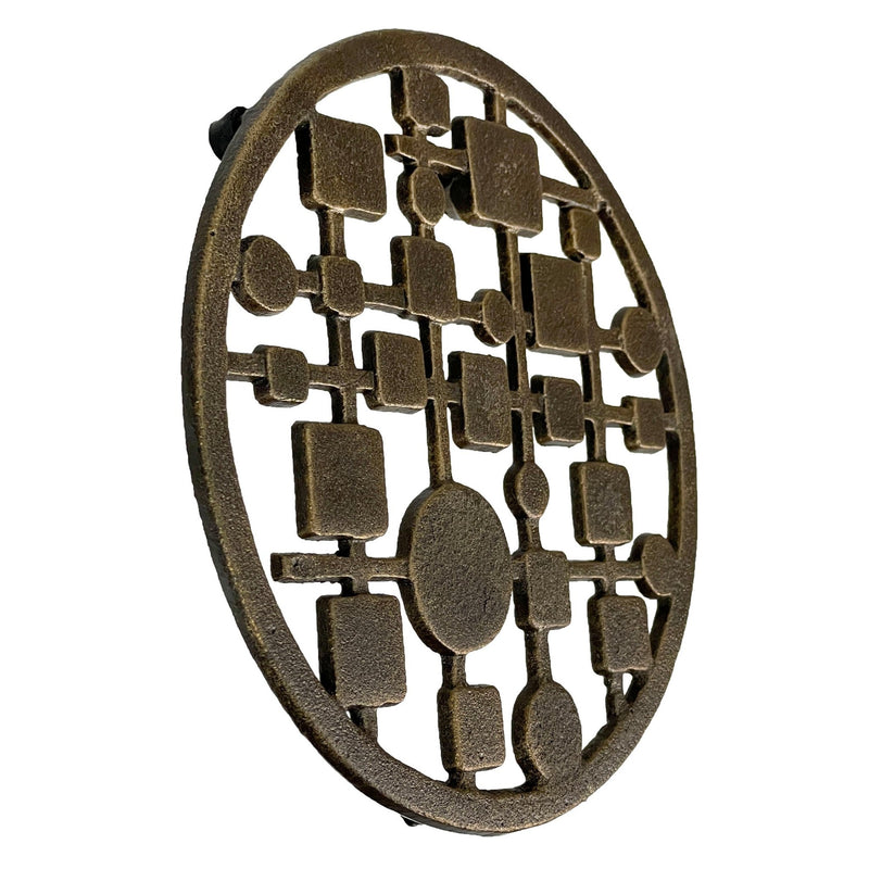 Cast Iron Circles & Squares MCM Trivet – Bronze Finish, 8" Round, Durable Heat-Resistant Mid Century Modern Geometric Table