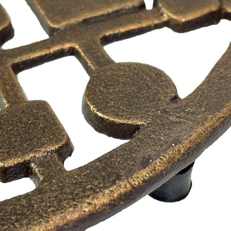 Cast Iron Circles & Squares MCM Trivet – Bronze Finish, 8" Round, Durable Heat-Resistant Mid Century Modern Geometric Table