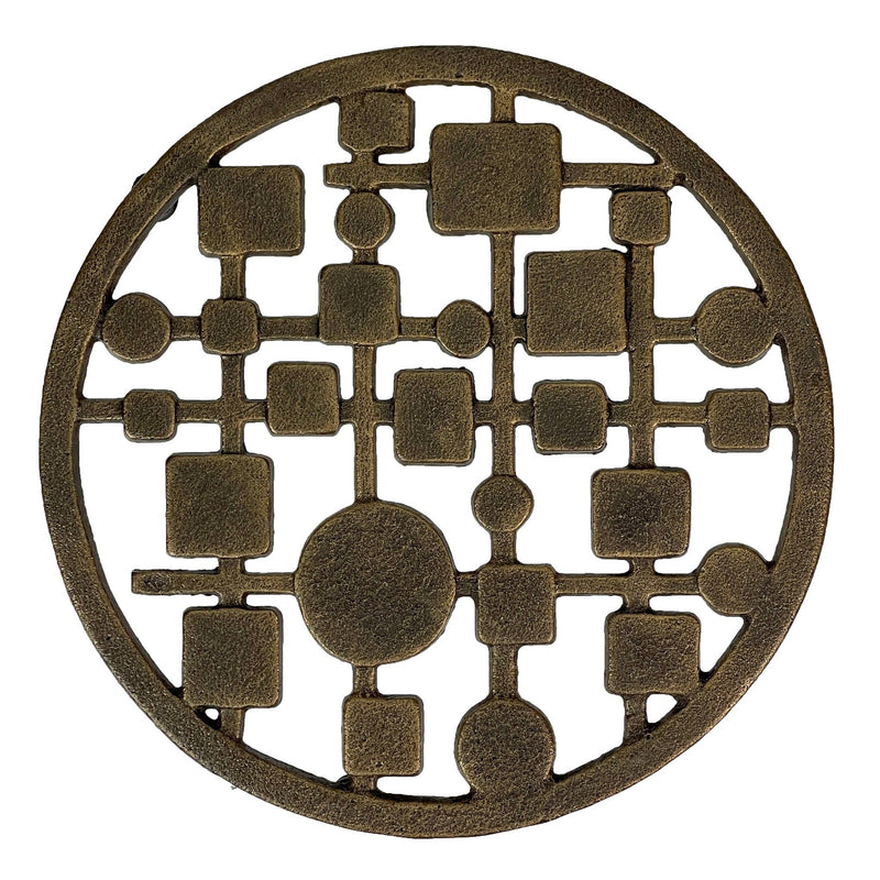 Cast Iron Circles & Squares MCM Trivet – Bronze Finish, 8" Round, Durable Heat-Resistant Mid Century Modern Geometric Table