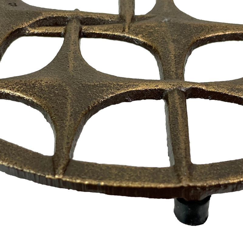 Cast Iron Mid Century Modern Stars Trivet – Bronze Finish, 8" Round, Durable Heat-Resistant Cast Iron Table Protector,