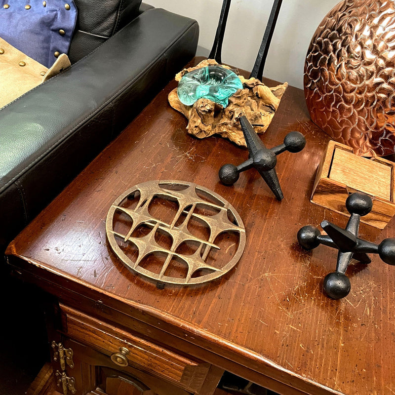 Cast Iron Mid Century Modern Stars Trivet – Bronze Finish, 8" Round, Durable Heat-Resistant Cast Iron Table Protector,