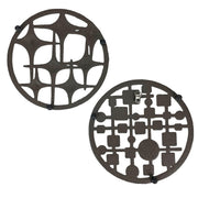 Set of 2 Cast Iron MCM Trivets – Stars & Circles/Squares Bronze, 8" Modernist Table Protectors, Durable Heat-Resistant Mid