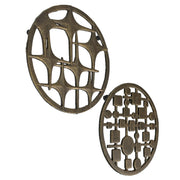 Set of 2 Cast Iron MCM Trivets – Stars & Circles/Squares Bronze, 8" Modernist Table Protectors, Durable Heat-Resistant Mid