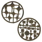Set of 2 Cast Iron MCM Trivets – Stars & Circles/Squares Bronze, 8" Modernist Table Protectors, Durable Heat-Resistant Mid