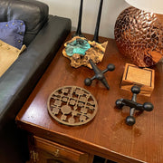 Set of 2 Cast Iron MCM Trivets – Stars & Circles/Squares Bronze, 8" Modernist Table Protectors, Durable Heat-Resistant Mid