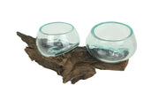 Molten Glass On Coffee Wood Root Double Decorative Bowl Vase Plant Terrarium Image 1