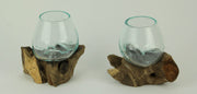 Molten Glass On Teak Driftwood Decorative Bowl Vase Terrarium Planter Set of 2 Image 3