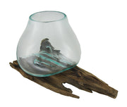 Molten Glass On Teak Driftwood Sculptural Bowl / Plant Terrarium Vase Image 1