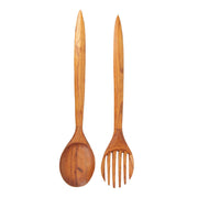 Oversized Hand-Carved Wooden Fork and Spoon Wall Decor Set - Rustic Minimalist Art with Stained Natural Wood Finish - 35.5"