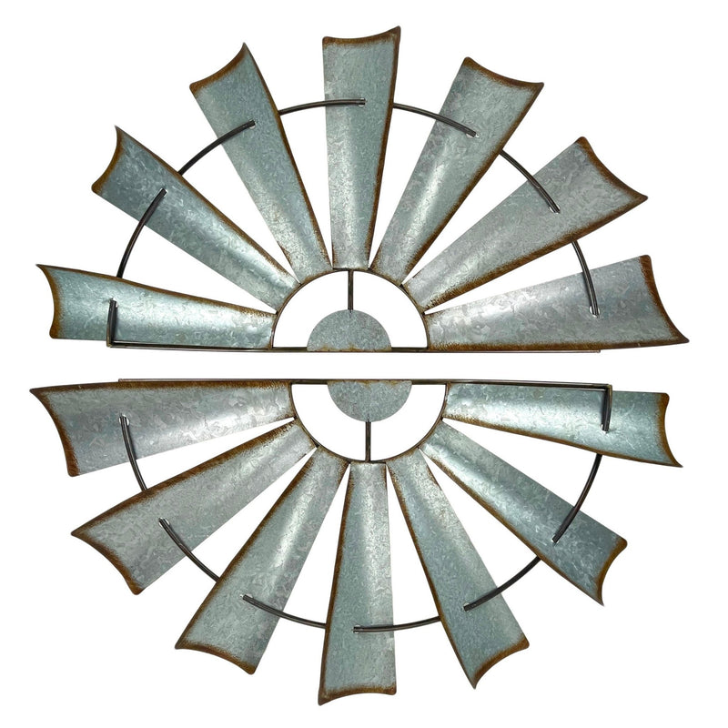 Large - Image 1 - Set of 2 Galvanized Metal Half-Windmill Wall Sculptures - Large Rustic Country Farmhouse Art Decorations -