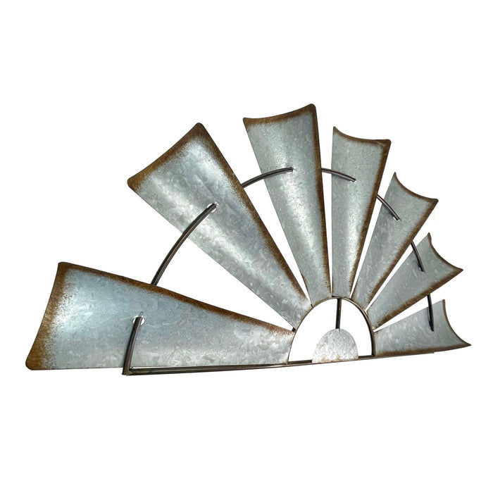 Large - Image 3 - Set of 2 Galvanized Metal Half-Windmill Wall Sculptures - Large Rustic Country Farmhouse Art Decorations -
