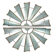 Medium - Image 1 - Set of 2 Galvanized Grey Metal Half-Windmill Wall Sculptures: Rustic Country Farmhouse Home Decor with