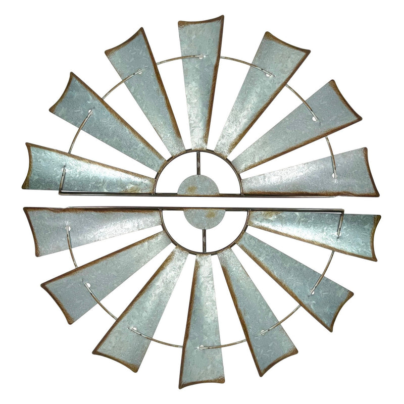 Medium - Image 1 - Set of 2 Galvanized Grey Metal Half-Windmill Wall Sculptures: Rustic Country Farmhouse Home Decor with