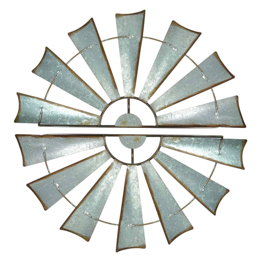 Medium - Image 1 - Set of 2 Galvanized Grey Metal Half-Windmill Wall Sculptures: Rustic Country Farmhouse Home Decor with
