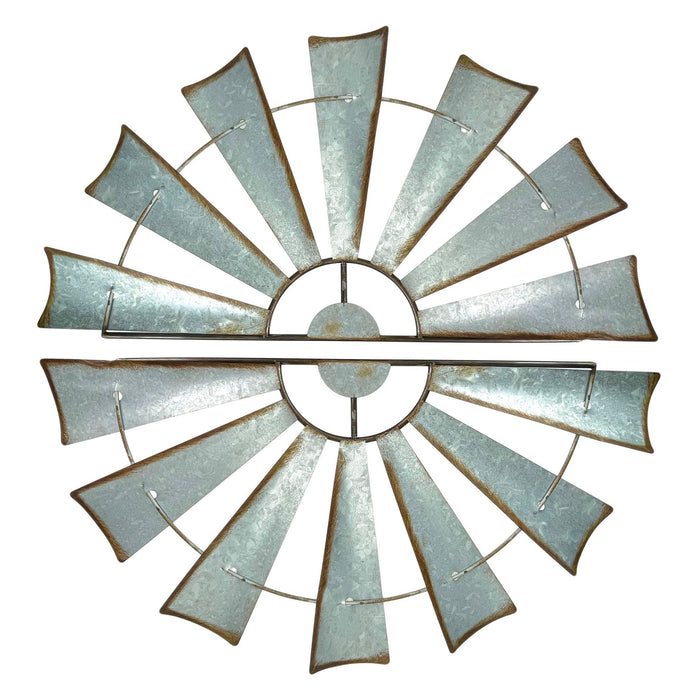 Medium - Image 1 - Set of 2 Galvanized Grey Metal Half-Windmill Wall Sculptures: Rustic Country Farmhouse Home Decor with