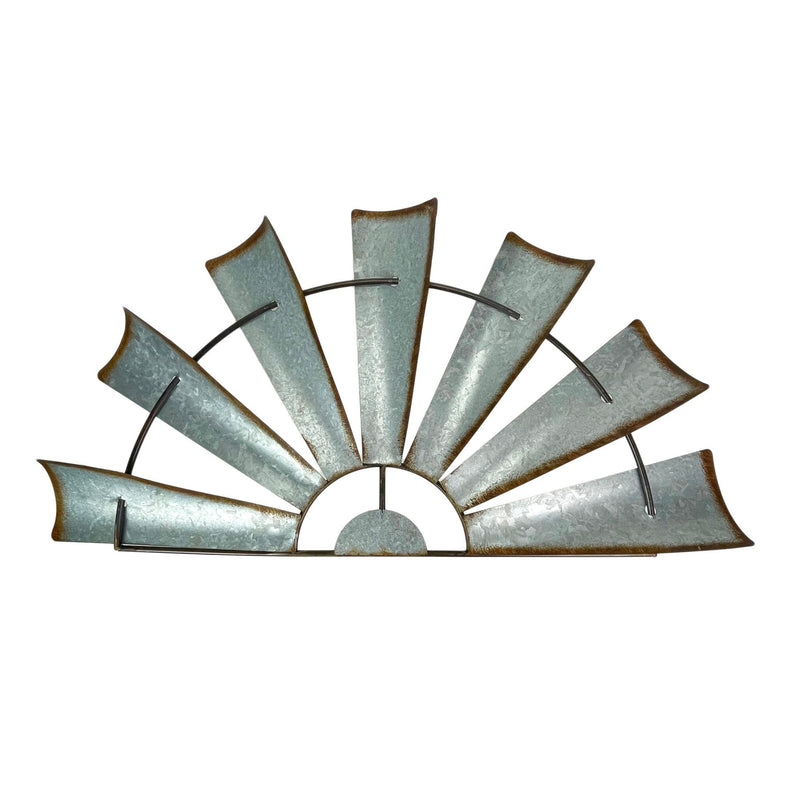Large - Image 2 - Set of 2 Galvanized Metal Half-Windmill Wall Sculptures - Large Rustic Country Farmhouse Art Decorations -