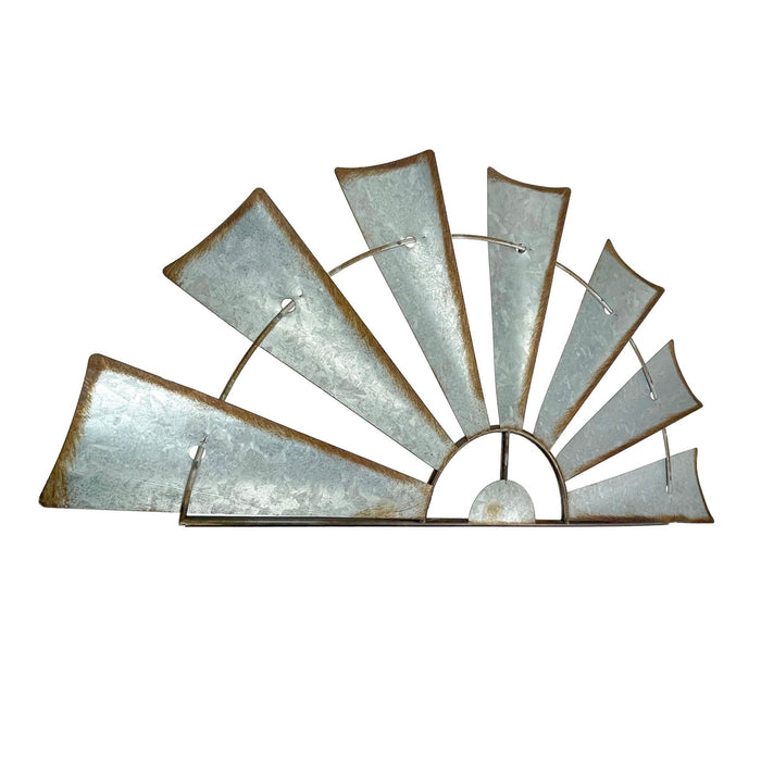 Medium - Image 3 - Set of 2 Galvanized Grey Metal Half-Windmill Wall Sculptures: Rustic Country Farmhouse Home Decor with