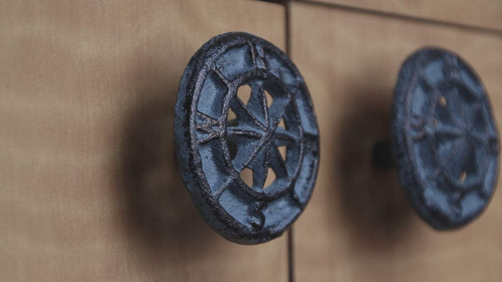 Nautical Compass Rose Cast Iron Cabinet Knobs — Light Blue — product video