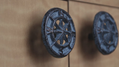 Nautical Compass Rose Cast Iron Cabinet Knobs — Light Blue — product video