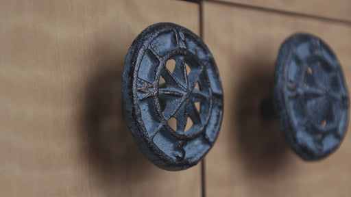 Nautical Compass Rose Cast Iron Cabinet Knobs — Light Blue — product video