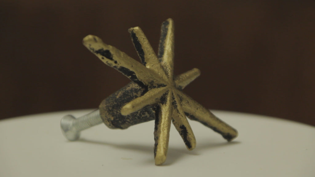 Mid-Century Starburst Cast Iron Drawer Pulls — Gold — product video