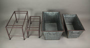 Set of 2 Galvanized Grey Zinc Finish Metal Tub Planters on Stands - Perfect for Western Themes - Large: 20 Inches, Small: 17