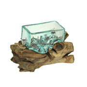 Rectangular Glass On Driftwood Decorative Bowl/Vase/Terrarium Succulent Planter Image 1