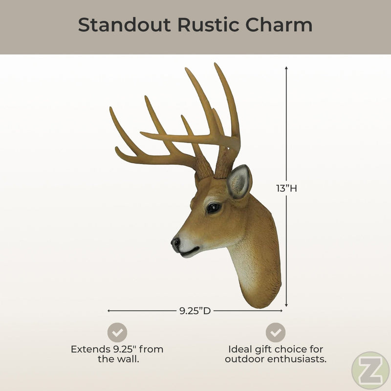 Brown - Image 6 - 8 Point Buck Wall Mounted Fake Deer Head - Faux Taxidermy Antler Animal Sculpture - 13 Inch High Resin Fall