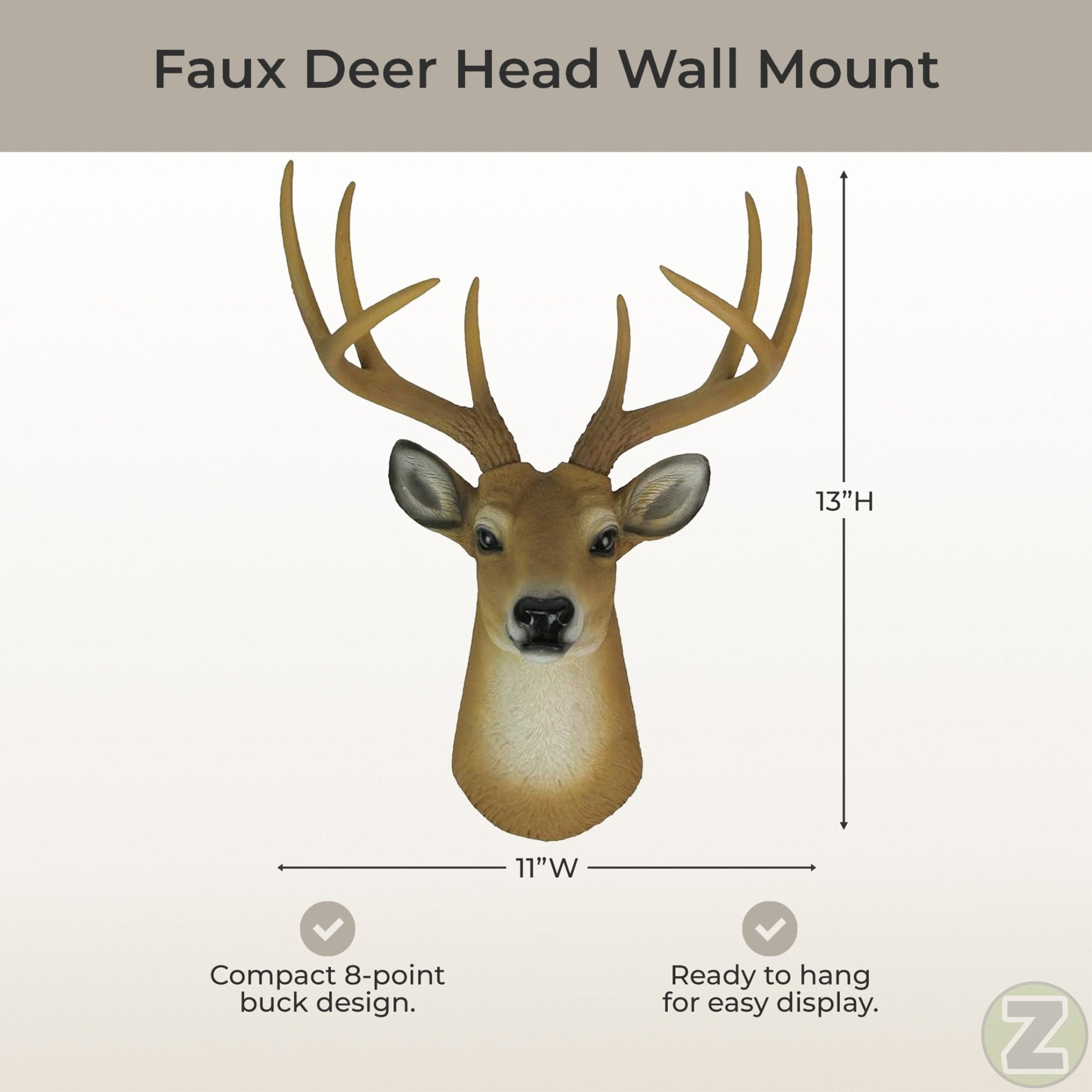 Deer Head Buck Horns Wall Mounted Antler Trophy Faux Taxidermy