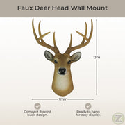 Brown - Image 5 - 8 Point Buck Wall Mounted Fake Deer Head - Faux Taxidermy Antler Animal Sculpture - 13 Inch High Resin Fall