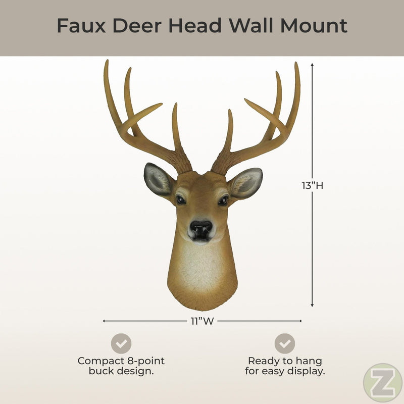 Brown - Image 5 - 8 Point Buck Wall Mounted Fake Deer Head - Faux Taxidermy Antler Animal Sculpture - 13 Inch High Resin Fall