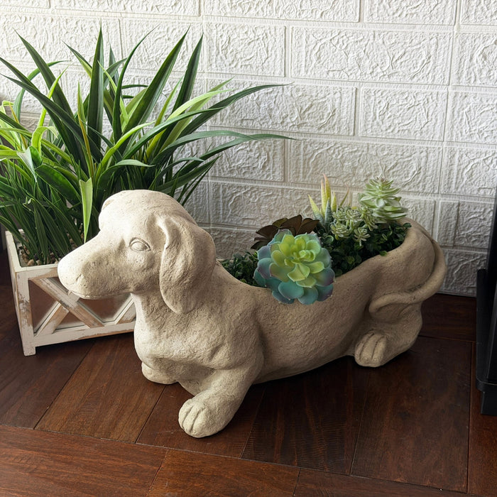 Grey - Image 5 - Charming Rustic Distressed Grey Stone Finish Dachshund Dog Indoor or Outdoor Decor Planter Doxie Plant Pot -