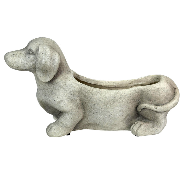 Grey - Image 2 - Charming Rustic Distressed Grey Stone Finish Dachshund Dog Indoor or Outdoor Decor Planter Doxie Plant Pot -