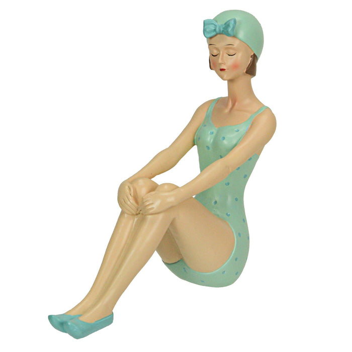 Retro Bathing Beauty Beach Girl Green Polka Dot Swimsuit Resin Figurine Home Decor Image 5