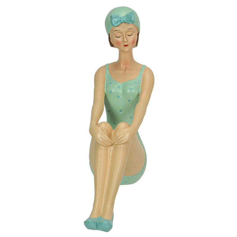 Retro Bathing Beauty Beach Girl Green Polka Dot Swimsuit Resin Figurine Home Decor Image 2