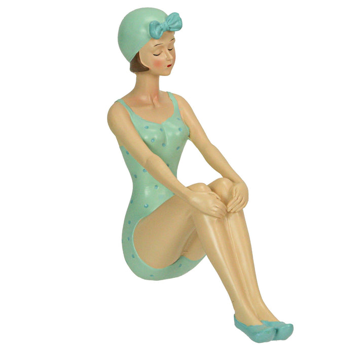 Retro Bathing Beauty Beach Girl Green Polka Dot Swimsuit Resin Figurine Home Decor Image 1