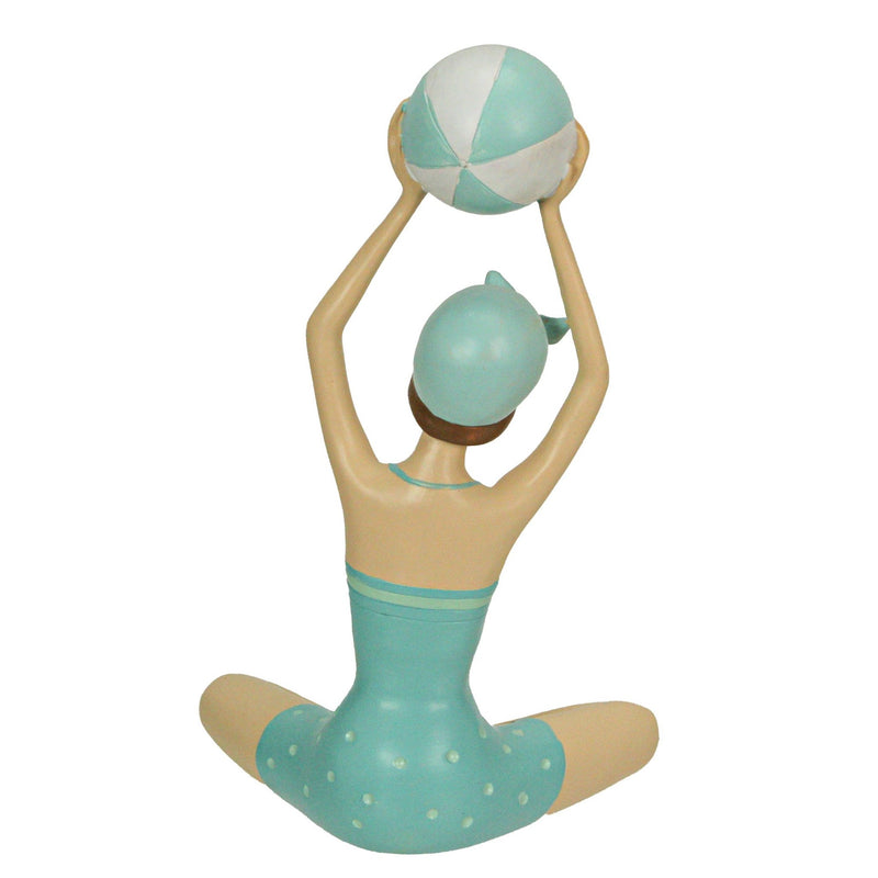 Retro Bathing Beauty Beach Girl With Ball Sage Green Polka Dot Swimsuit Figurine Image 4