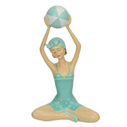 Retro Bathing Beauty Beach Girl With Ball Sage Green Polka Dot Swimsuit Figurine Image 1