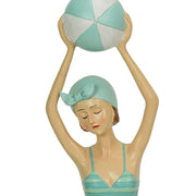 Retro Bathing Beauty Beach Girl With Ball Sage Green Polka Dot Swimsuit Figurine Image 5