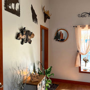Rustic Bear on Branch Wood Wall Sculpture, 31 x 14.75 Inch Intarsia Bear Art with Glossy Brown and Black Finish, Handcrafted