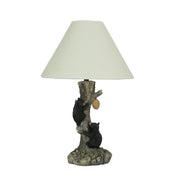 Rustic Black Bear Cubs Climbing Tree For Honey Table Lamp Beige Fabric Shade Image 1