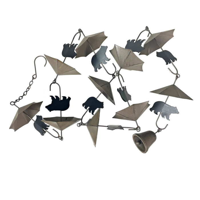 Brown - Image 1 - Rustic Black Bear & Umbrella Rain Chain - 75 inches Long Distressed Copper Finish, 10 Decorative 3D