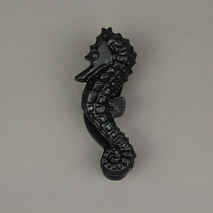 Rustic Black Enamel Cast Iron Coastal Seahorse Door Knocker Sea Horse Image 5