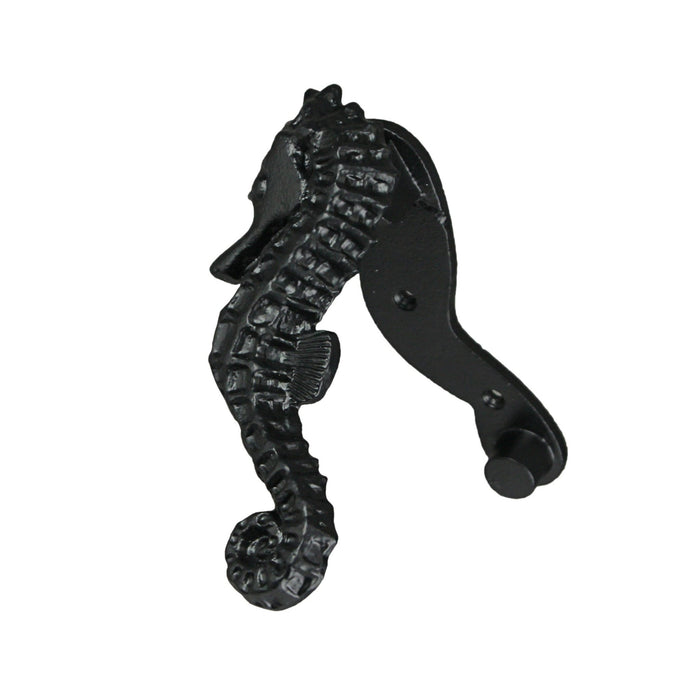 Rustic Black Enamel Cast Iron Coastal Seahorse Door Knocker Sea Horse Image 2