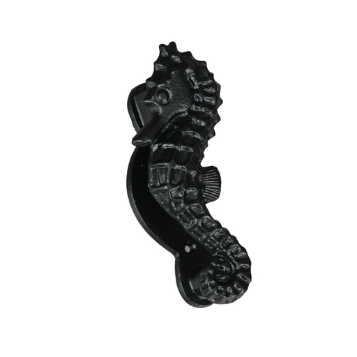 Rustic Black Enamel Cast Iron Coastal Seahorse Door Knocker Sea Horse Image 1