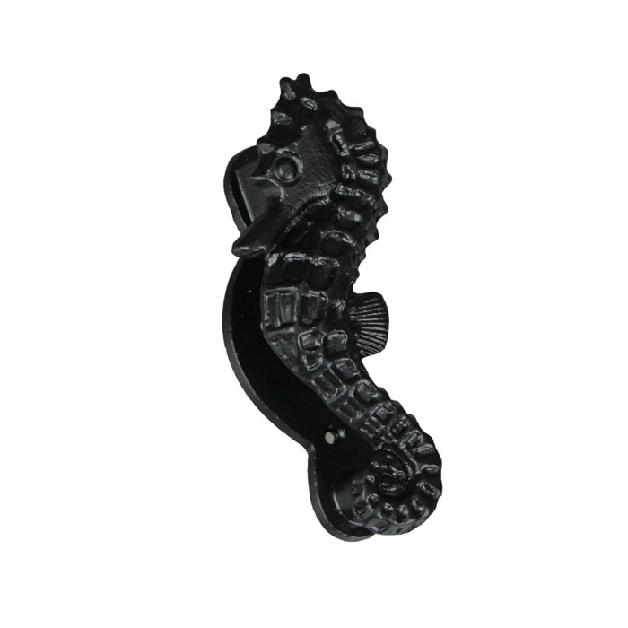 Rustic Black Enamel Cast Iron Coastal Seahorse Door Knocker Sea Horse Image 1