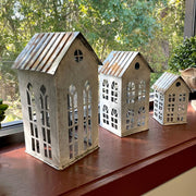Rustic Charm Set of 3 Distressed Metal House Lanterns: Perfectly Imperfect Finish for Unique Decor Enthusiasts Image 5